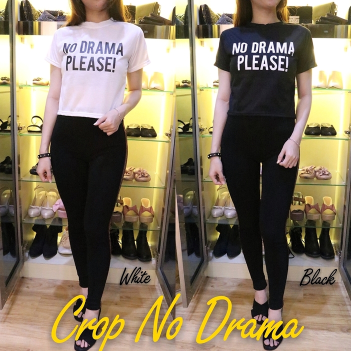 [Crop No Drama BC]Crop top wanita cotton Putih/Hitam