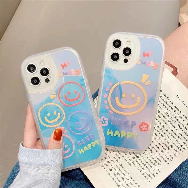 Case Transparan Motif Smiley Face Warna-Warni Untuk iphone 12 13 11 Pro Max X Xs Max Xr