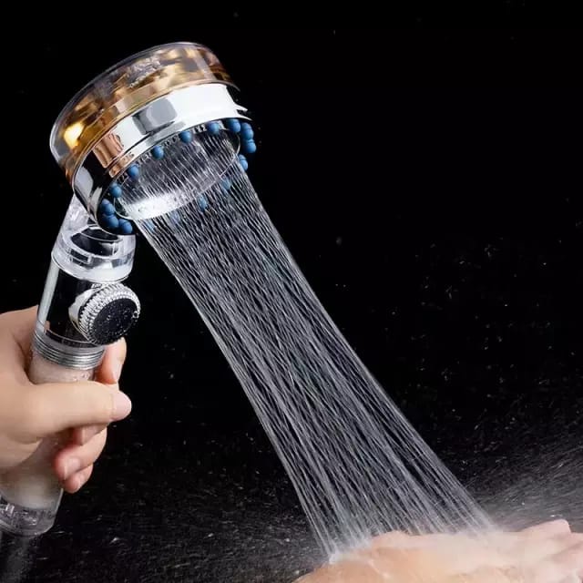 Terbaru Turbo Fan Shower Head Water Saving High-Pressure Rainfall Propeller ABS Jet Shower Head Toilet Bathroom