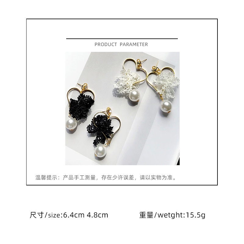 Korea elegan jantung renda Pearl crystal anting-anting Korea fashionmonger panjang rumbai anting-ant