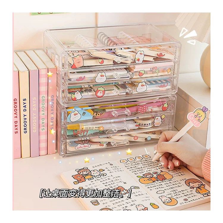 [littlecrab] Rak Laci 3 in 1 Rak Akrilik Transparan Berkualitas Acrylic Storage Drawer Tempat Penyimpanan Serbaguna Stationary Kit Storage Room Decoration Kapasitas Besar