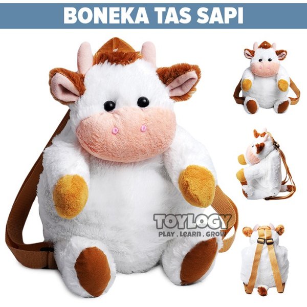 Tas Ransel Anak Bentuk Boneka Sapi Lucu Cow Backpack Bag Punggung Coklat Putih Balita Batita TK PG
