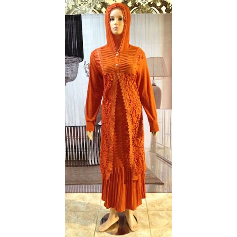 pakaian Gaun muslim ibu islami Gamis Orange   Hijab (BL M 03) untuk pesta kerja kantor