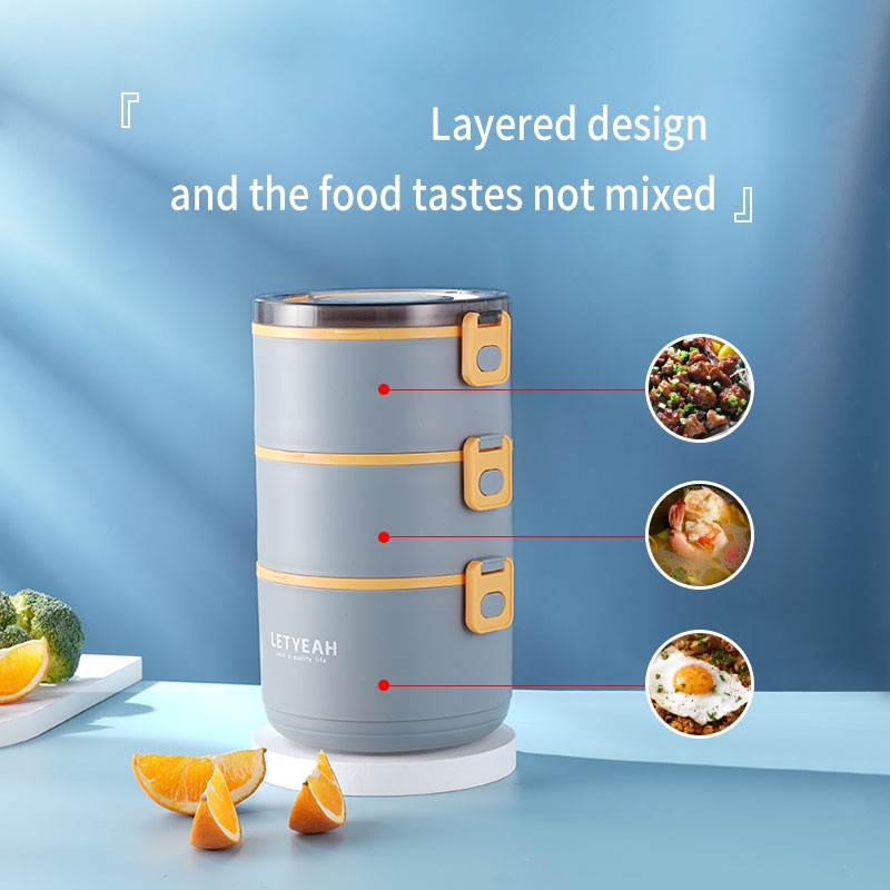 Letyeah &amp; Kaizenliving Lunch box 3 susun anti tumpah 2200ml / tempat makan kotak makan portable / BPA free