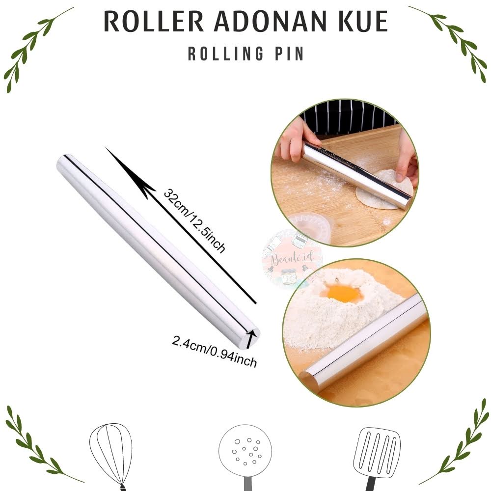 Alat Penggiling Pemipih Penipis Penggilas Penghalus Adonan Kue Roller Adonan Bahan Stainless Steel Rolling Pin Pastry Dough Baking