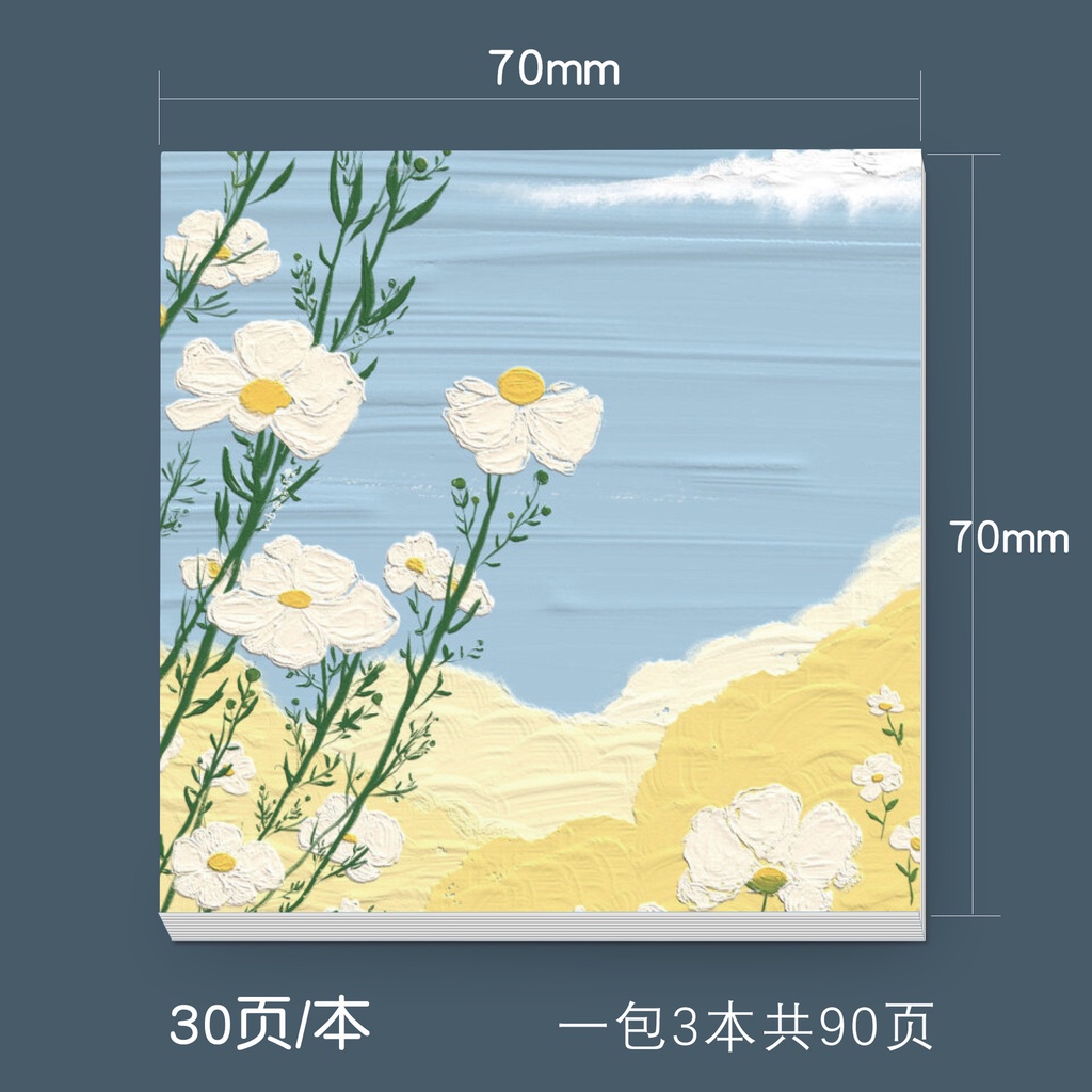 3pcs/set Beautiful Oil Painting Style Landscape Pattern Tearable Memo Sticky Note for Student