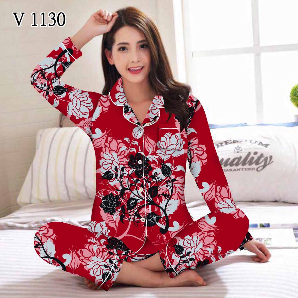 BAJU TIDUR WANITA LENGAN PANJANG / PIYAMA WANITA MOTIF TERBARU KATUN LENGAN PANJANG PP