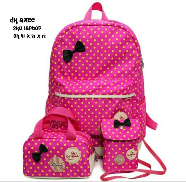 Tas ransel sekolah pulkadot pita/tas murah