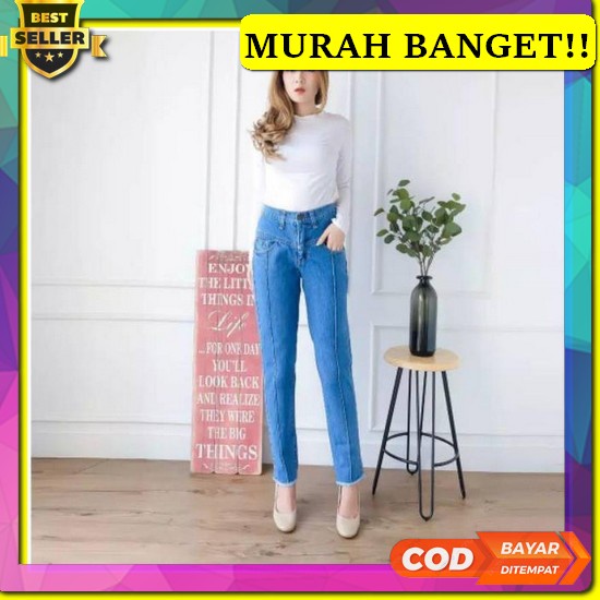 Celana Jeans Wanita Import Cewek Clana Jens Highwaist Cutbray Terbaru  Victoria Celana Boyfriend W