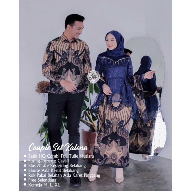 JTR COUPLE SET KALENA SETELAN KEBAYA BATIK BROKAT TILLE TULLE MODIS MODERN SWAROVSKI BIRU DONGKER NA