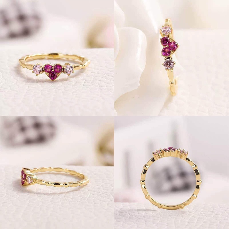 Cincin Berlian Bentuk Hati Warna Pink Untuk Wanita