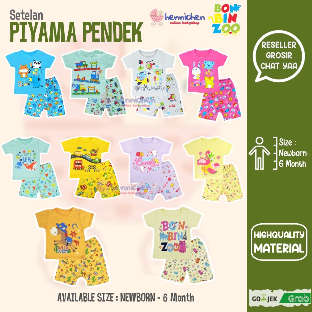 Bonbinzoo Setelan piyama anak pendek mix POLOS MOTIF SNI 0-12 Bulan setelan baju anak / baju bayi
