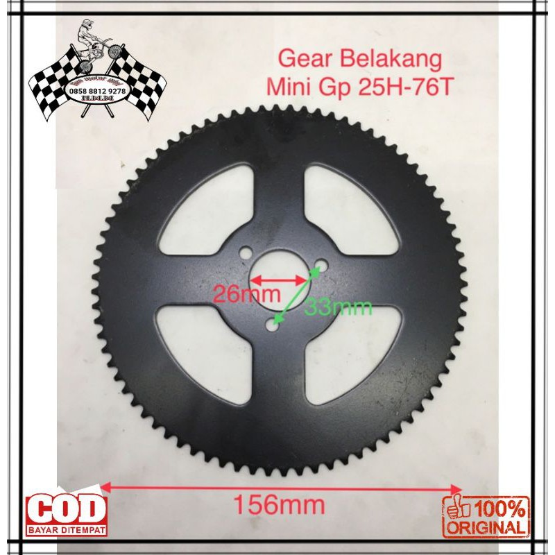 GEAR BELAKANG MINI GP/GIR MINI GP 25H 76T-RANTAI KETENG