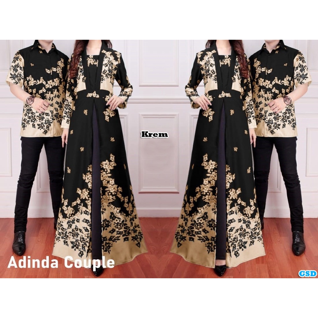 Cp Adinda/ Baju Couple Batik Sarimbit Bahan Baletoli Good Quality/Baju Pasangan Lebaran/ Gamis Wanita + Kemeja Pria Premium  Super Halus Motif Bunga Printing