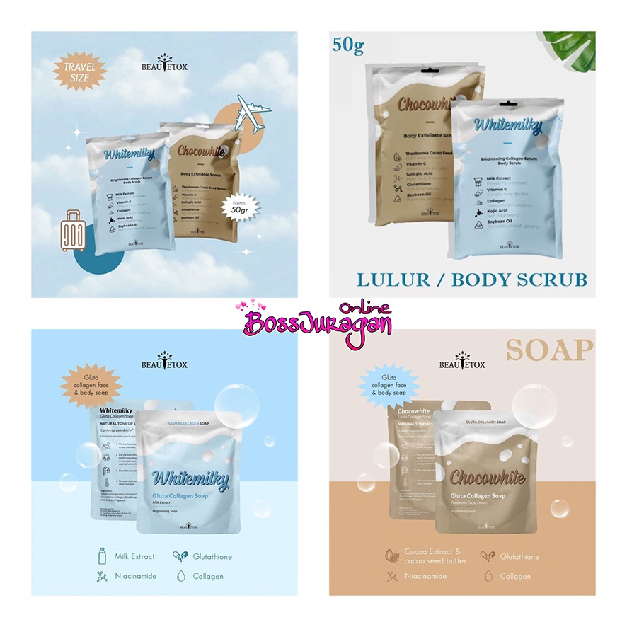 (BOSS) (50g /120g) BEAUTETOX Series - Gluta Collagen Soap &amp; Body Scrub ( SABUN / LULUR )