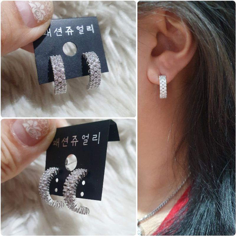 Anting Premium Lapis Silver925 Perak Mata Kilau Anti Karat anti alergi premium Quality S490