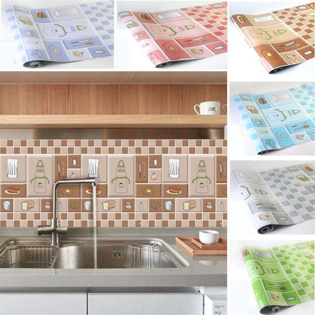 Sticker dinding dapur/wallpaper bahan pvc uk 60cm x 5m/roll anti minyak dan panas