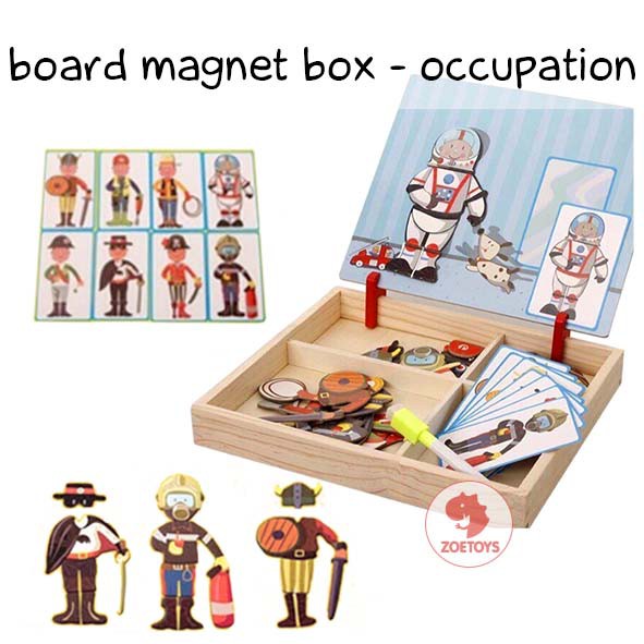 Zoetoys Board Magnet Box Hanzi Occupation Zoo Farm Transport Face | 2in1 Magnetic Puzzle 3D Jigsaw Wooden Box Educational Blackboard WhiteBoard Papan Tulis Belajar Bahasa Mandarin Jenis Pekerjaan Mainan Edukasi Anak | Cari kado natal