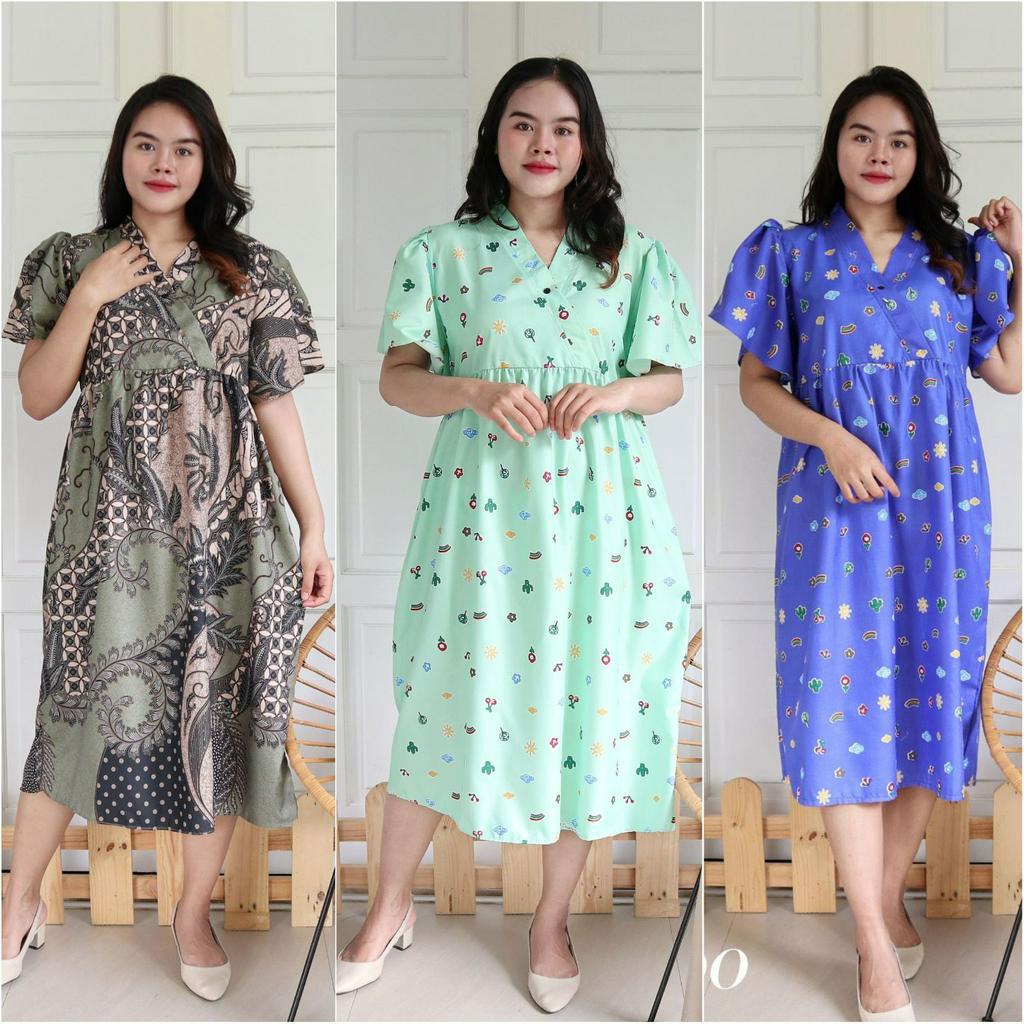 IZANY Daster / Midi Dress Kimono Lengan HEM size XXL Jumbo Saten Apple