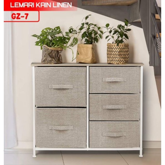 Lemari Linen Portable 2 susun 5 Laci Lemari TV Serbaguna Lemari Linen Minimalis Premium GZ-7 Worldhome66