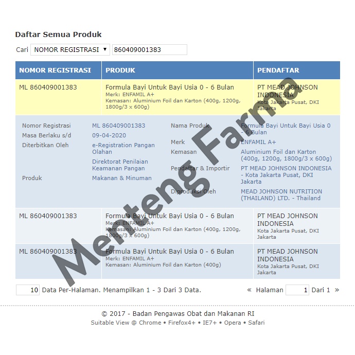 Enfamil A+ Tahap 1 Susu Formula Bayi Plain 400 gr