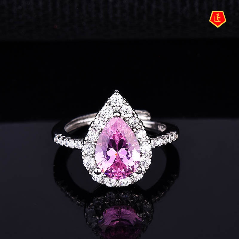 [Ready Stock]Luxury Simple Yellow Diamond Ring Pink Diamond Crystal