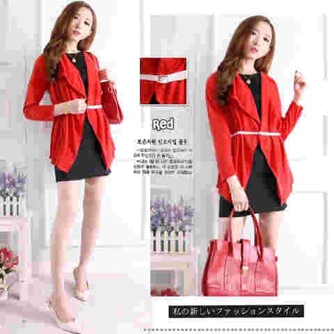 F199 Setelan Baju Perempuan Donita Blazbelt Pakaian Blazer Wanita Spandek Merah Red Murah