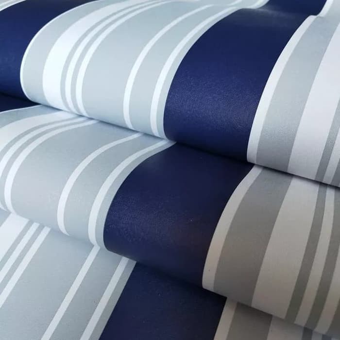 Wallpaper Dinding Motif Salur Biru Navy Ukuran Panjang 10Meter x Lebar 45CM