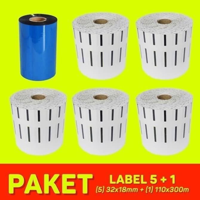 

PAKET LABEL BARCODE 5 + 1 ( Semicoated 32x18mm + Wax 110x300mm )