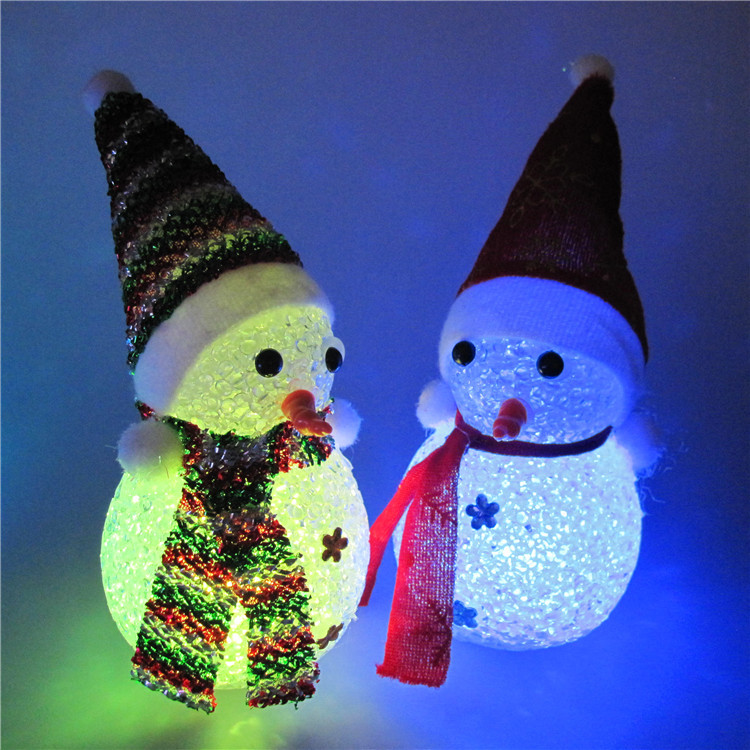 Random LED Luminous Merry Christmas Crystal Snowman/Night Light Lamp Hanging Decor/Childs Xmas Gift Table Ornaments