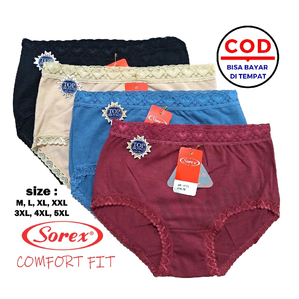 PROMO Isi 3 Pcs Celana Dalam Renda Wanita Sorex Super Soft Original Termurah (Standar dan Big Size) Art 1171 / Daleman Wanita Branded Segitiga Motif Polos / Panty Bikini Motif Renda / Pakaian DalamSantai Perempuan / Bisa bayar ditempat