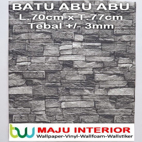 Ready Stok Wallpaper Dinding 3D 70 x 70 cm Foam Serat / Motif Kayu BB - 1 - Batu Abu 3mm