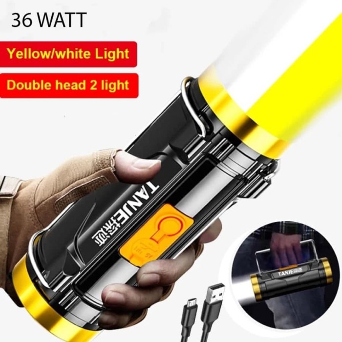 DOUBLE HEAD FLASHLIGHT SENTER SUPER TERANG DUA ARAH HYPER TWIN SIDE