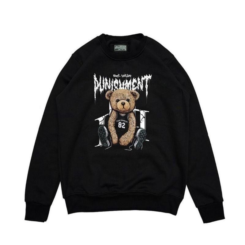 PUNISHMENT - Sweater Pria Motif Bear Crewneck Pria Sweater Crewneck Pria Hitam H&M Original Distro B