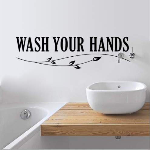 stiker wash yours hand / stiker dinding / dekorasi kamar mandi - AO