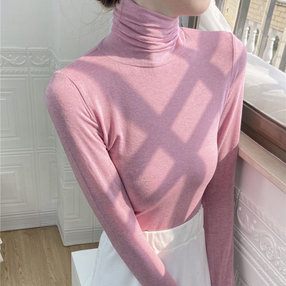 #Sisjuly# Kaos Bawahan Turtleneck Kaos Kerah Tumpuk Hangat Penutup Atasan Daging