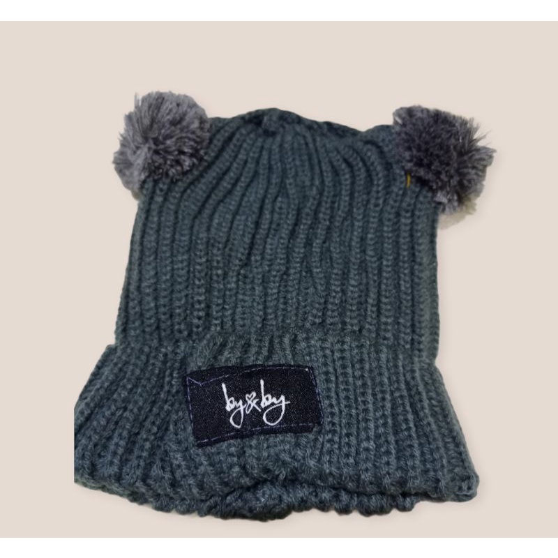 Topi Pompom Bayi Topi Anak Rajut Lembut Topi Koala Topi Bayi lucu-Hijau gelap