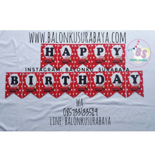 Bunting flag cars custom nama / flag banner / tulisan dinding happy birthday