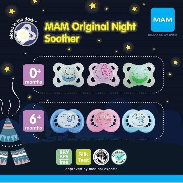 Makassar ! Pacifier / Empeng Bayi MAM Night Soother 0m+ / 6m+