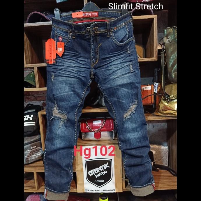 terlaris celana panjang pria Hugo glass keren sobek slimfit