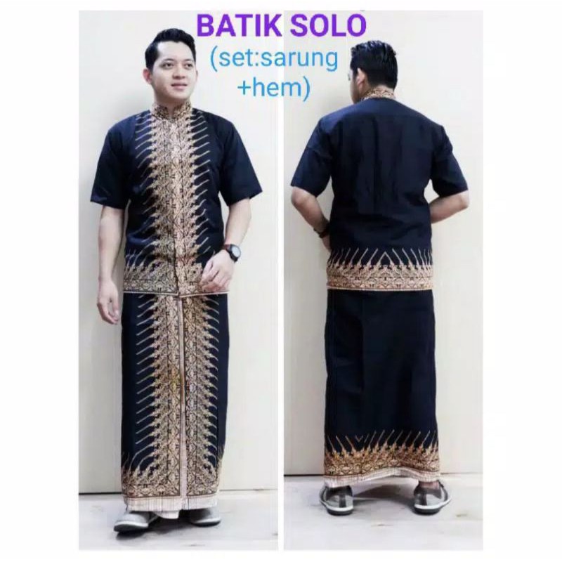 Sarung Setelan Baju Koko Batik Solo Pria Dewasa Podang Hitam