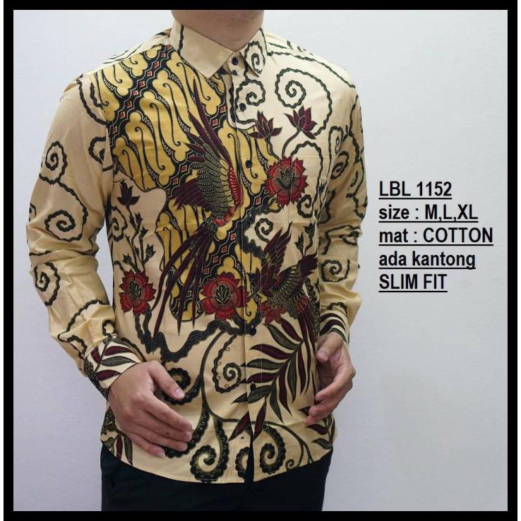 Baju Batik Pria | Kemeja Batik Slimfit | Lengan Panjang Cream Lbl1152