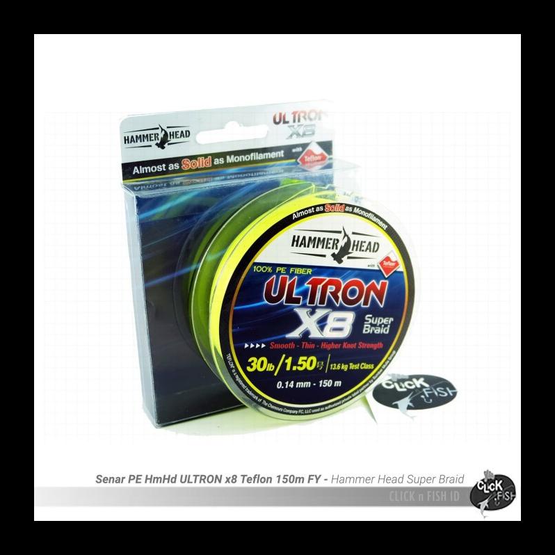 READY STOK SENAR PE#1.5 HAMMERHEAD ULTRON X8 30LBS/0.14MM - 13.6KG F YELLOW -150M ALAT PANCING TERLA
