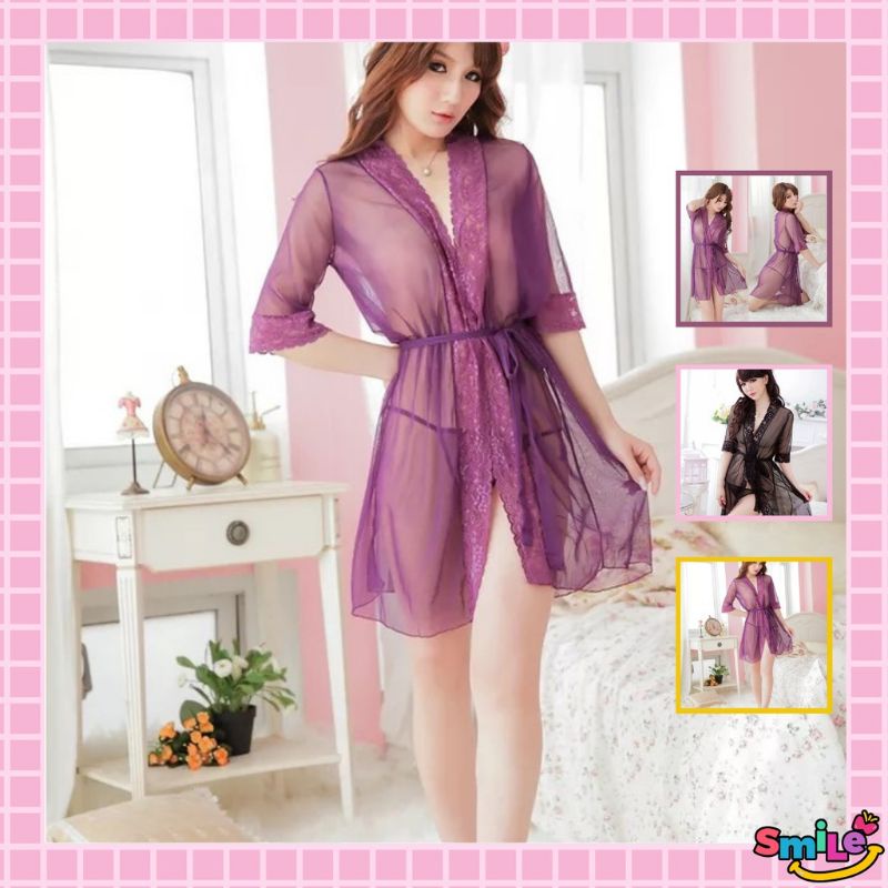 Medan Termurah KD005 Sexy dress ( 2in1 Dress + CD ) Set Lingerie Wanita Bahan Lace Tipis Kerah Deep-V Neck