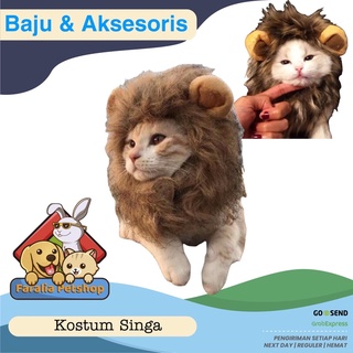 Image of Kostum Kucing Anjing Model Wig Rambut Singa Topi Cat Lion Hair Pakaian Baju Kucing