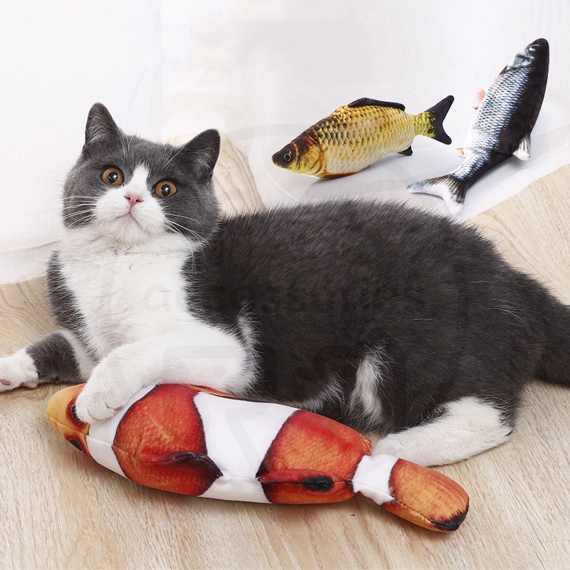 mainan kucing bentuk ikan dan catnip mainan boneka tahan gigitan mainan kucing