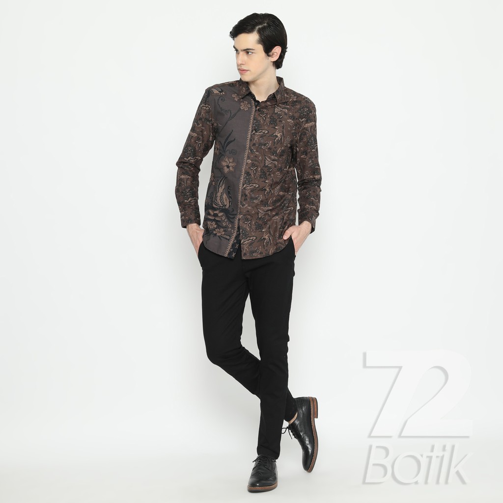 KEMEJA BATIK PRIA Slimfit Lengan Panjang Premium Two Tone Siang Sore Coklat Chokelat 725430 Cap 72 - Baju Kemeja Atasan Pakaian Setelan Batik Pria Cowok Laki Laki Remaja Keluarga Kantor Lengan Panjang Modern Slimfit Slim Fit Premium Kekinian