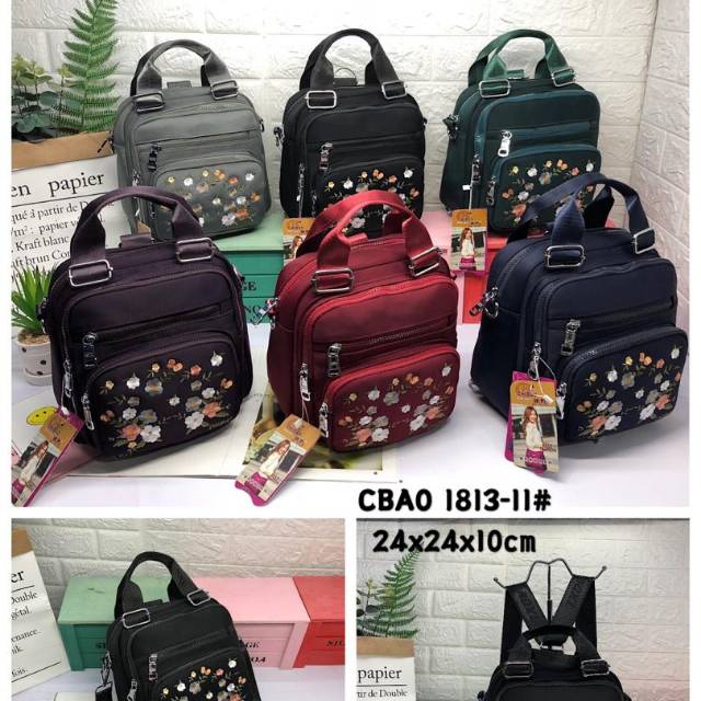 TAS WANITA IMPORT 3in1 CHIBAO 1813-11 MOTIF BUNGA JINJING SELEMPANG RANSEL