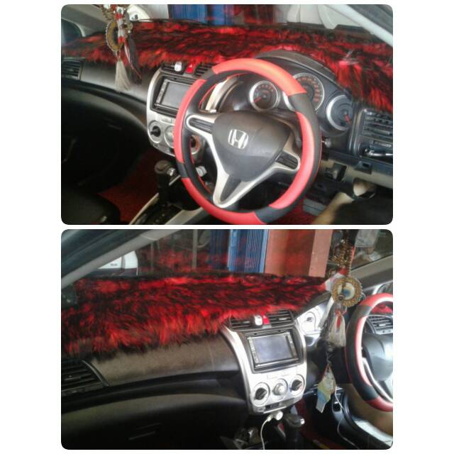 Bulu Dashboard Mobil  Cover Dasbor Bulu Merah kombinasi  