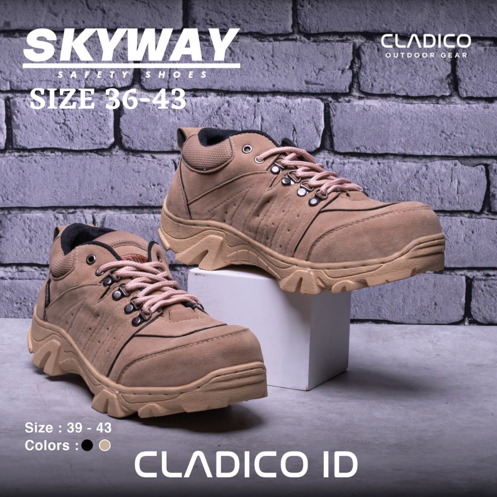 Sepatu Safety Boots Pendek Cowok Cewek Cladico Skyway Ujung Besi Kerja Lapangan Proyek Outdoor Touring Mendaki Gunung Sefty Shoes Low Cut